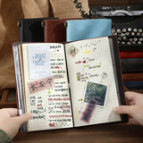 朗捷【2本9折】朗捷 a6旅行绑带手帐本随身日记本/复古笔记本子/活页记事本/皮面计划本定制logo 蓝色（单本）