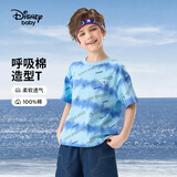 迪士尼（DISNEY）男童针织短袖T恤六一儿童节透气半袖上衣25夏DA521AE21蓝130