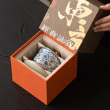 兮元记青花汝窑三才盖碗茶杯单个高档家用国风功夫泡茶碗三件套茶具套装 繁花汝窑纳香盖碗【东方礼盒】