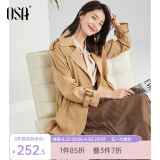 欧莎（OSA）春装2025新款短款风衣女中长款英伦风小个子外套流行大衣 卡其色 XL