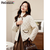 品彩棉服女时尚气质百搭翻领外套灯芯绒加厚拼接菱格棉衣P144M1005