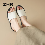ZHR拖鞋女牛皮帮面厚底增高凉拖外穿气质一字拖女轻便百搭ES73米色37