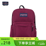 JANSPORT杰斯伯双肩包男旅行背书包电脑包女休闲学生校园情侣 4QUT04S深紫酒红-带侧边袋