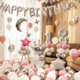 多美忆生日场景布置派对装饰气球成人儿童女孩生日快乐背景墙布置银白粉