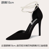 Lily Wei【月影】毛晓彤明星同款珍珠高跟鞋夏凉鞋小码情人节礼物 黑色跟高10厘米 36