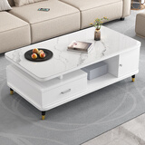 沐瑾宁岩板茶几现代简约2025新款客厅卧室轻奢小户型实木生态板茶几边几 加高款纯白色岩板茶几130cm