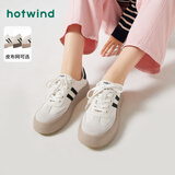热风（Hotwind）商场同款女鞋经典厚底板鞋秋季新款复古麻薯德训鞋舒适运动小白鞋 88米黑 (布面H14W3315) 37 (235mm)