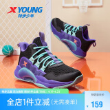 特步（XTEP）儿童童鞋男女童缓震耐磨实战篮球鞋 黑/紫外光 35码
