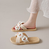 凡小如可外穿凉拖鞋度假沙滩鞋百搭凉鞋波西米亚风平底拖鞋2025新款 白色 36-37 （建议35-36）