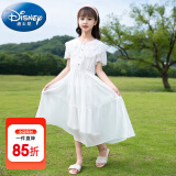 迪士尼（Disney）童装女童连衣裙夏季儿童裙子夏装2023新款纯色公主裙大童显瘦长裙 白色泡泡袖 160 尺码13~14岁【150-160cm】