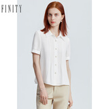 菲妮迪（FINITY）女装衬衫夏季条纹设计感时尚白色短袖内搭衬衫女 白色 M