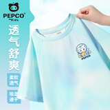 小猪班纳儿童短袖T恤夏季2025新款男童冰丝运动上衣防晒女童轻薄满印半袖 【扎染款】蓝紫/X宇宙小猪K 170 （体重110-120）