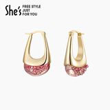 She's茜子莫奈印象工艺水晶水滴U型耳环高级感耳饰耳钉新年礼物送女友 A0裸晶粉