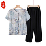 奉孝妈妈夏季短袖套装2025新款时尚衬衫中老年女装上衣老太太衣服