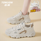 唐狮（TonLion）女鞋春夏季2025厚底老爹鞋女士韩版鞋子女学生运动小白鞋 米色35
