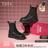 他她（TATA）英伦风切尔西靴女显瘦加绒厚底烟筒靴时装靴冬新GXB01DD3 黑色（绒里） 40