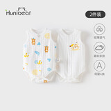 欢喜小熊婴儿包屁衣纯棉背心打底哈衣爬服宝宝无袖连体衣2件装