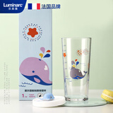 乐美雅钢化耐热变色吸管杯带刻度玻璃水杯果汁牛奶杯 里尔蓝鲸425ml