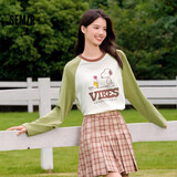 森马史努比长袖t恤女中长款撞色春秋纯棉高克重上衣109524101006