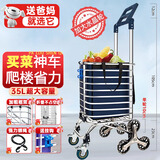 庄子然小推车手拉车爬楼家庭平板车折叠可坐购物车手推车老年买菜小拉车 三把加大八轮青【爬楼两用+刹车