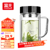 富光双层玻璃杯商务泡茶杯子 大容量男女耐热办公水杯带把黑色320ml