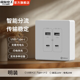 国际电工86型工地插座20WUSB插座220V/36V快充宿舍家用低压充电插座面板 【220V】白明装四位-快充