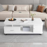 沐瑾宁岩板茶几现代简约2025新款客厅卧室轻奢小户型实木生态板茶几边几 纯白色岩板茶几130cm