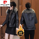 皮尔卡丹（pierre cardin）海宁皮衣外套女2025春秋冬款皮夹克加绒加厚时尚显瘦秋今年流行装 海宁品牌旗舰黑色( 带毛领) 加绒 2XL 海宁品牌旗舰 120-130斤