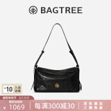 BAGTREE【明星同款】包包树奶盒包新款轻奢品牌单肩斜挎Hobo女生包包礼物 檀黑色-中号【磁吸拉链款】 520实用生日礼物送女神