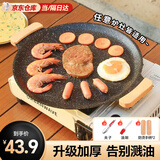 高狮电磁炉烤盘户外烤肉盘无涂层不粘锅烤盘露营烤盘电陶炉小型煎锅 【升级加厚】32cm太阳花款 烤盘+防烫木柄+食物夹+油刷