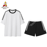 稻草人（MEXICAN）短袖套装男夏季短裤T恤男套装夏天休闲衣服套装 白色 XL