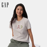 GAP女装2025夏季新款纯棉彩色胶印logo短袖T恤常规休闲上衣765994 灰白色 M (165/84A) 亚洲尺码