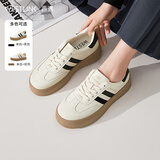 西遇厚底德训鞋女2025新款春季复古美式学院风撞色小白鞋低帮板鞋 米白+黑色 预售11月14日 39