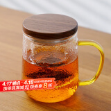 雅集高档玻璃杯锤纹茶屿悠觉杯木盖款泡茶杯办公室茶道喝茶杯450ml