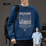 GLM敖瑞鹏代言卫衣男学生青少年美式休闲春秋款宽松重磅长袖圆领外套 【圆领】雾霾蓝 (山雾后图) L