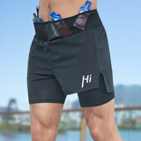 王后卫4英寸长马拉松跑步裤男 可装手机短裤带内衬 田径运动裤 吸湿速干 WHW-028#黑色-大网兜带内衬 M 【100-120斤】