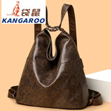 袋鼠（KANGAROO）品牌真皮女包女神节单肩斜挎包时尚大容量软皮双肩包手提托特包 棕色 收藏送零钱包