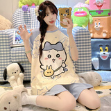 儿童睡衣女孩夏季吉伊卡哇短袖纯棉薄款2026新款初中生大码家居服 YM827吉伊卡哇 100%纯棉 均码 10码建议身高103-113CM 童码