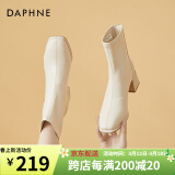 达芙妮（DAPHNE）短靴女瘦瘦靴秋冬季法式粗跟中跟英伦风百搭品牌女靴子2023冬季 米白色 38 (240mm) 标准码