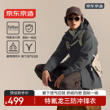 京东京造 穿山甲500冲锋衣锋衣男女防污防水三合一外套春秋夹克 雾灰色 XL