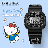 正港X三丽鸥学生手表初高中生印花儿童电子手表女Hello Kitty生日礼物 凯蒂猫-涂鸦黑色X