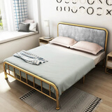 麦族绒布铁艺床加粗加厚1.5 1.8米双人床现代简约轻奢网红公主铁架床 金色+银灰色绒布靠背 裸床 150*200cm