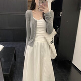 FOX.G针织开衫外套女轻薄针织衫衣服女装2025新款夏季上衣外穿纯欲罩衫 灰色长袖薄款开衫 均码 【建议125斤左右内】