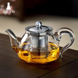 一品工坊 耐高温加厚玻璃茶壶过滤耐热泡茶壶花茶壶家用茶具茶杯套装 如意壶白把 600ml