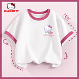 Hello Kitty女童短袖t恤撞色儿童半袖上衣2025新款纯棉洋气女孩夏装
