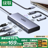 绿联Type-C双HDMI扩展坞8K三屏异显雷电5拓展坞HDMI2.1多屏扩展器USB接口转接器适用华为联想转换器