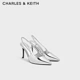 CHARLES&KEITH气质通勤高跟尖头链条凉鞋生日礼物CK1-60280467 Silver银色 36 （230）