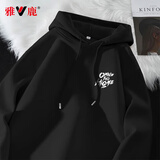 雅鹿卫衣男连帽春秋新款美式潮流加厚长袖帽衫青少年宽松运动男士卫衣 黑/OH前图 XL （建议120斤-140斤）