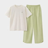 蕉内（Bananain）王一博同款305H纯棉睡衣男女士100%棉情侣家居服短袖短裤套装夏季 【长裤款素色-女】呢绿 M
