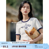 茵曼（INMAN）潮趣印花女装圆领短袖t恤修身显瘦套头短款2025夏季新款上衣 月牙白 -18525987 XL